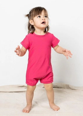 Pink Raspberry | Baby Shorties Rashguard (Unisex) boys summer swimwear, boys rash guard swim sets