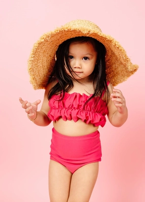 Pink Raspberry | Mini High-Waisted Bottoms cute girls swimsuits, stylish swimwear for girls
