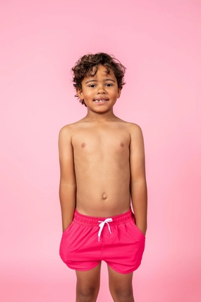 Pink Raspberry | Mini Retro Shorties boys summer swimwear, boys rash guard swim sets