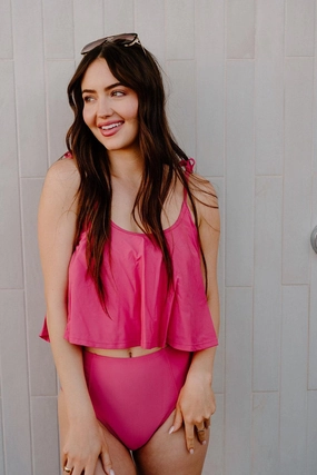 Pink Raspberry | Up High Bottoms elastic waistband swim bottoms, mix-and-match bikini bottoms