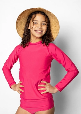 Pink Raspberry | Youth Rashguard Top (Unisex) boys summer swimwear, boys rash guard swim sets
