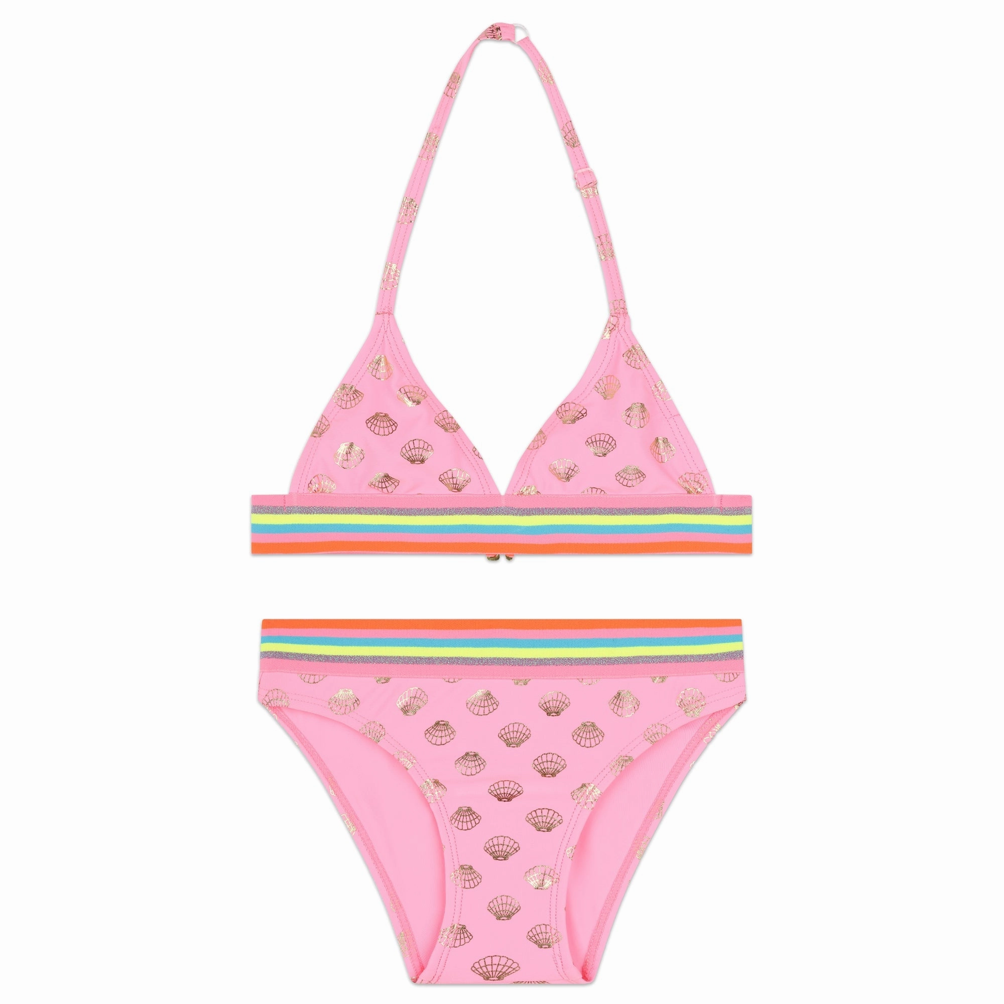 Pink Seashell Print Bikini cute swimsuits for teen girls, modest teen swimwear