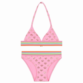 Pink Seashell Print Bikini cute swimsuits for teen girls, modest teen swimwear