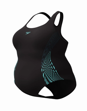 Placement Medalist Plus Size Swimsuit - Black/Green minimalistic swimsuits women, sleek swimwear styles