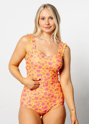Playful Daisies | Extended High-Waisted Bottoms elastic waistband swim bottoms, mix-and-match bikini bottoms
