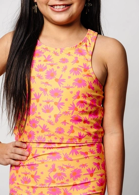 Playful Daisies | Youth Racer Back Top cute girls swimsuits, stylish swimwear for girls