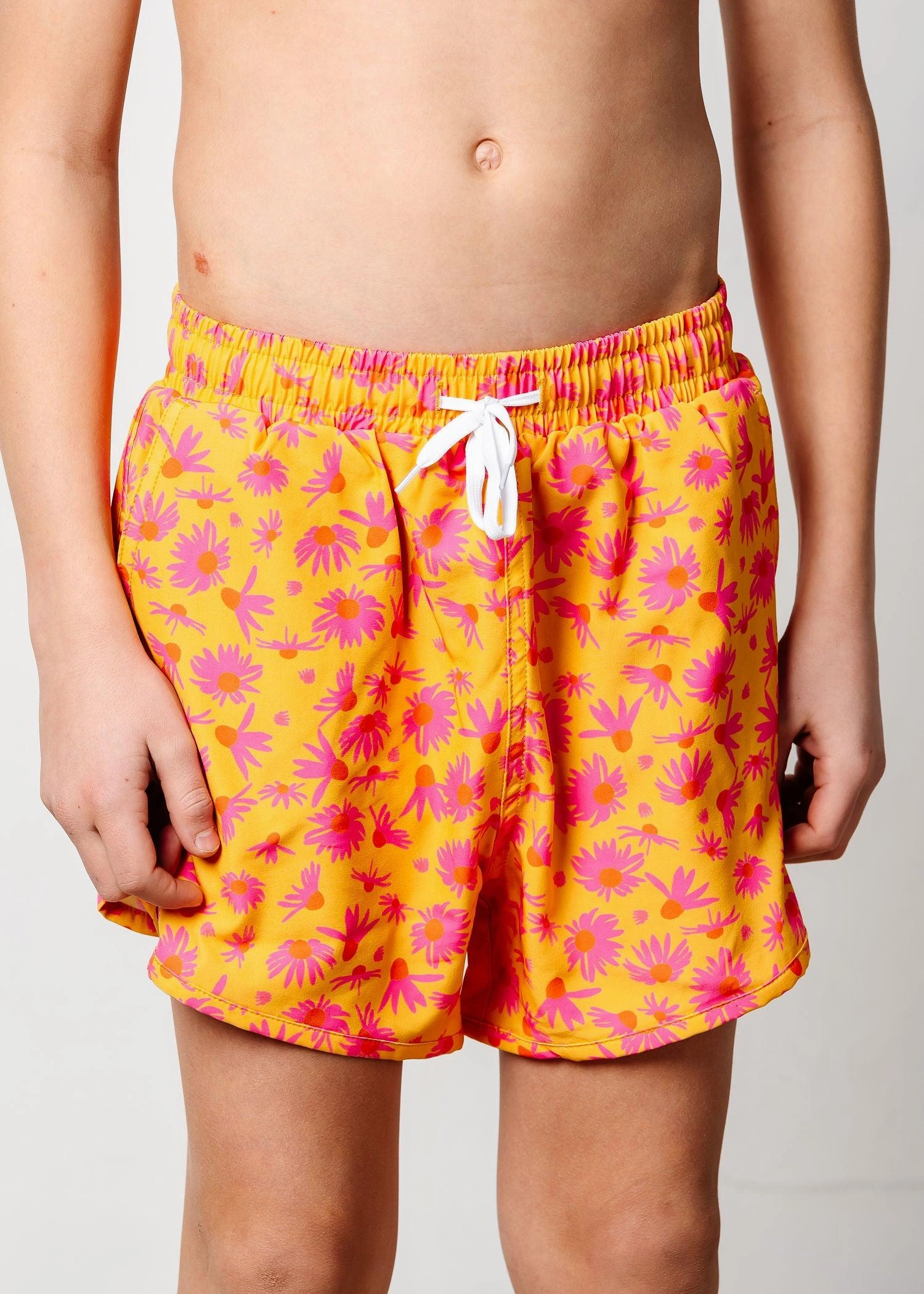 Playful Daisies | Youth Retro Shorties boys summer swimwear, boys rash guard swim sets