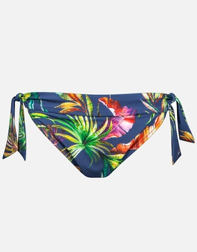 Plunge Tie Side Bikini Pant - Indigo Rainbow adjustable swim bottoms women, flattering bikini bottoms
