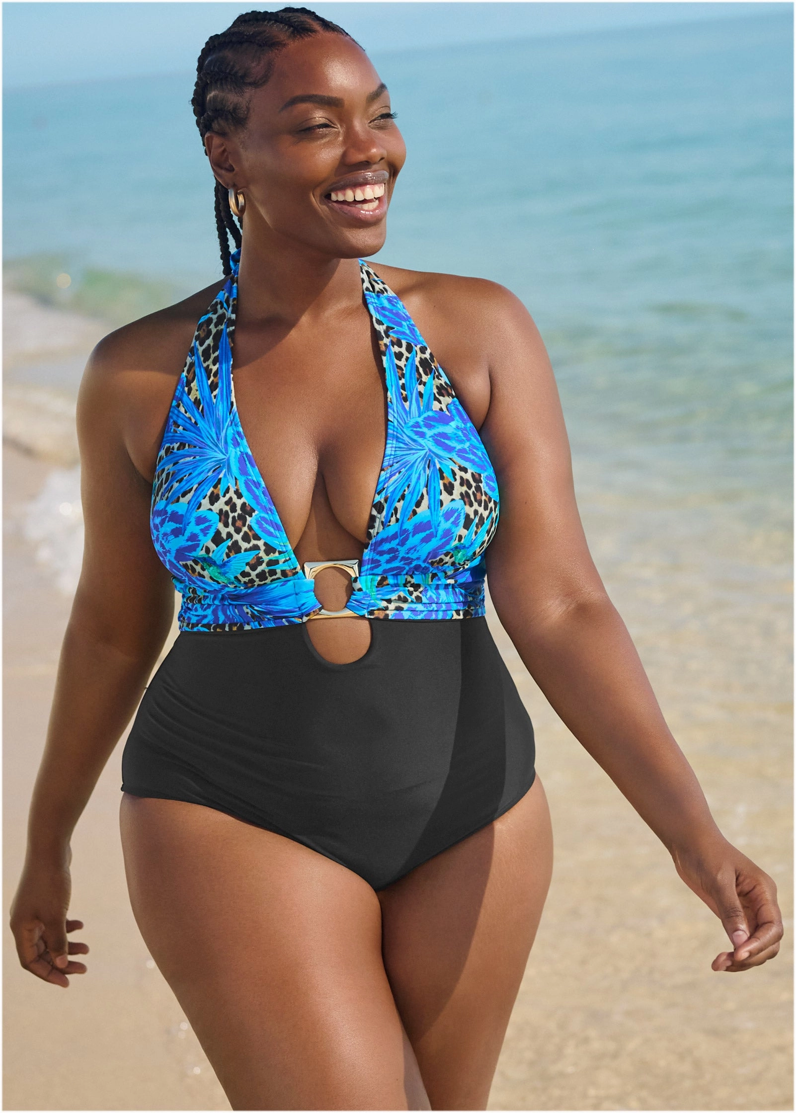 Plunging Halter One-Piece - Jungle Canopy