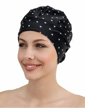 Polka Dot Fabric Swim Cap - Black/White fashy swimwear collection, fashy thermal swimwear
