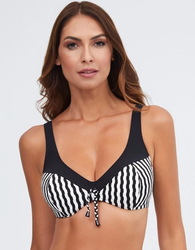 Portofino Underwired Bikini Top - Black and White full coverage swim tops, cute bikini tops
