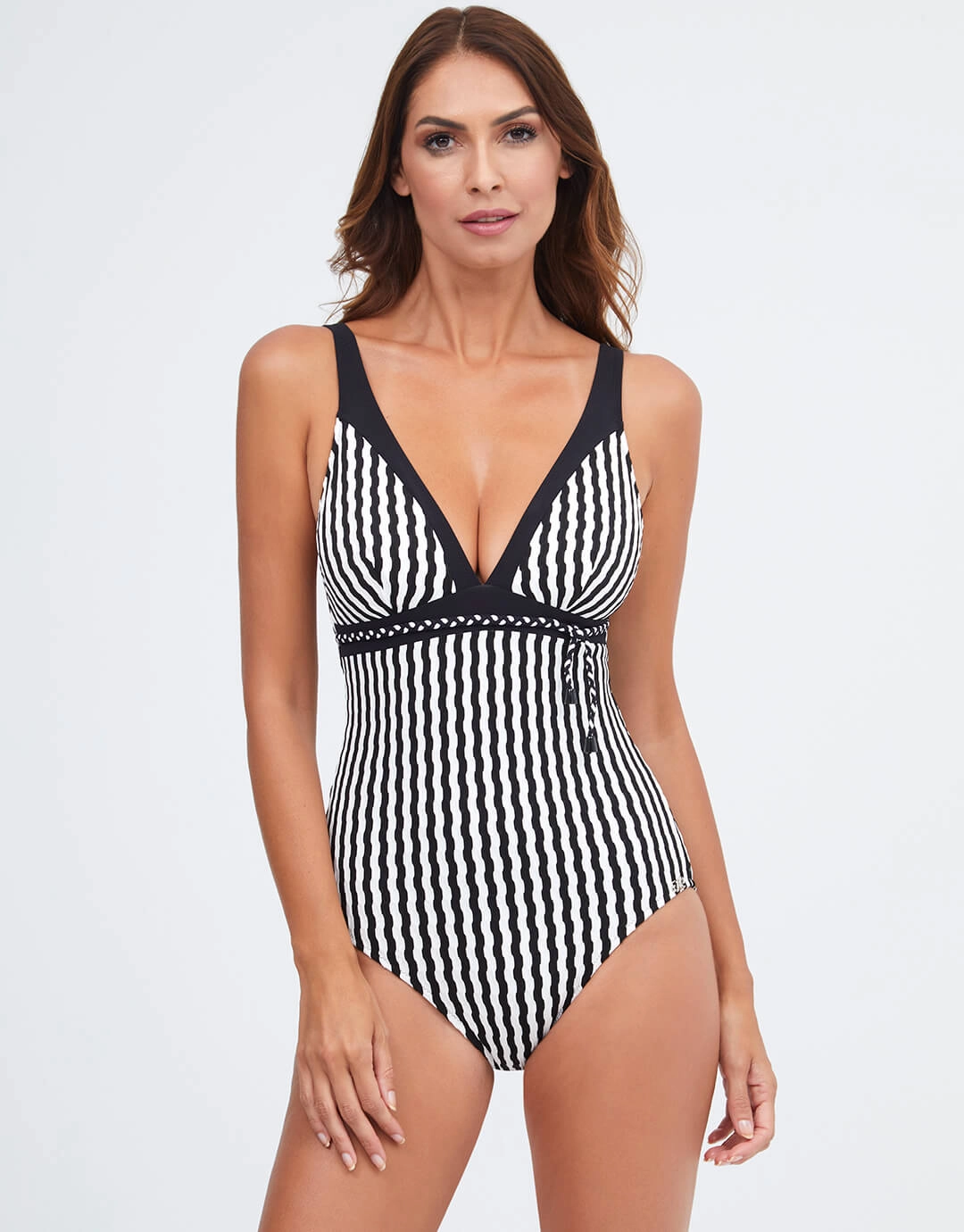 Portofino V Neck Swimsuit - Black and White pool-ready swimwear for women, trendy swimwear collection