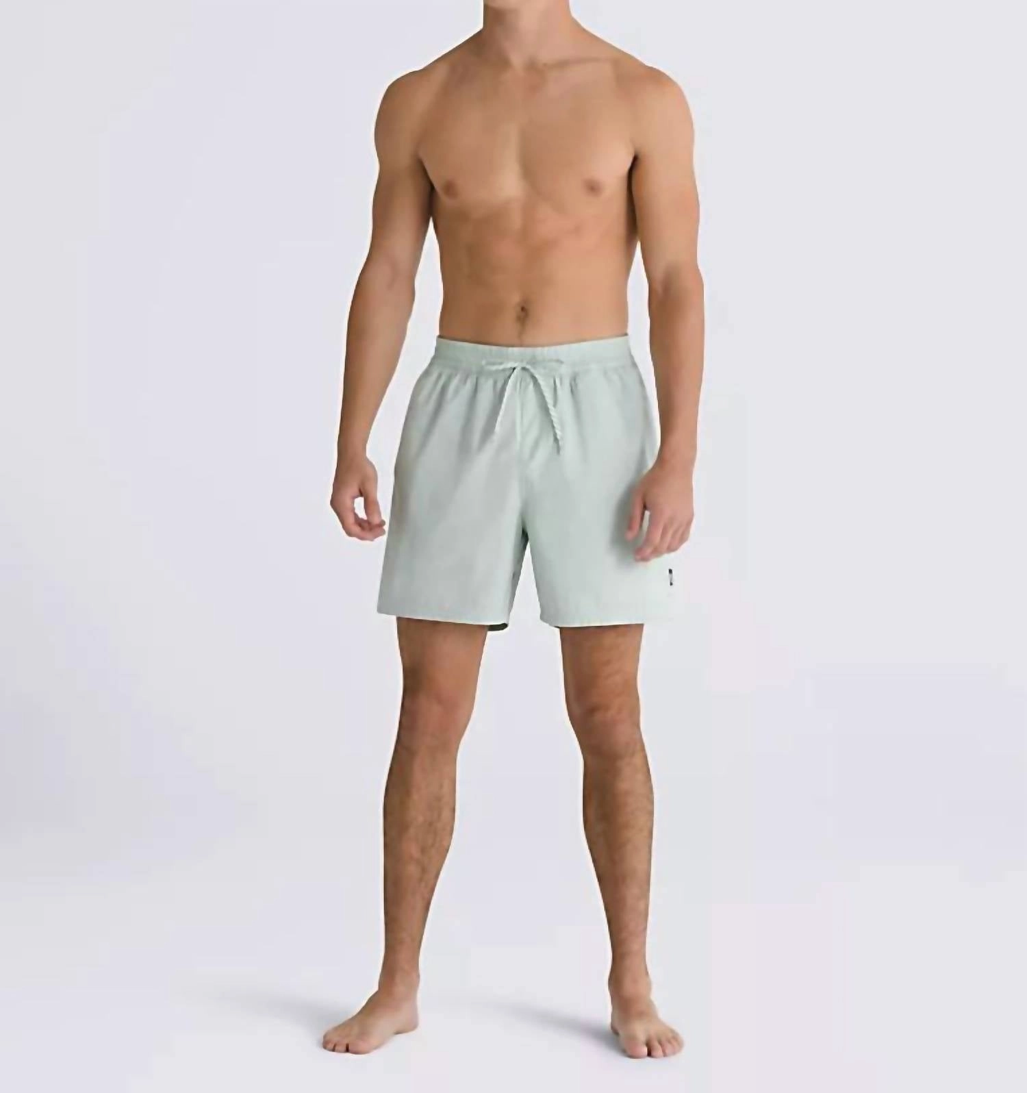 Primary Solid Elastic Boardshorts In Pale Aqua mens beach swimwear, quick dry mens swimsuits
