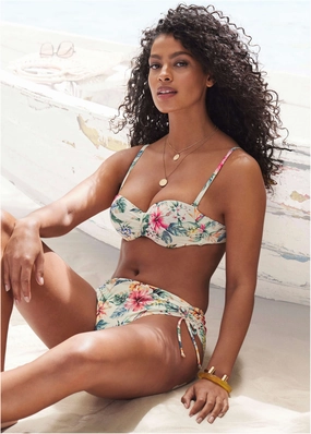 Printed Bandeau Top - Cream Multi swimwear with tummy control, elegant swimsuits for women