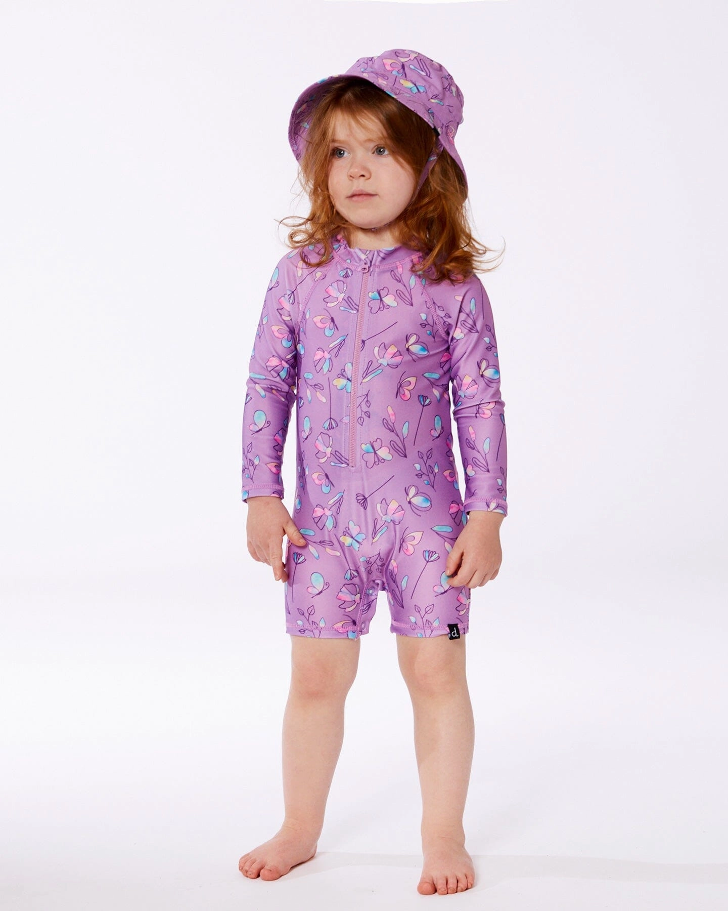 Printed Beach Sun Hat Old Mauve And Multicolored Butterflies