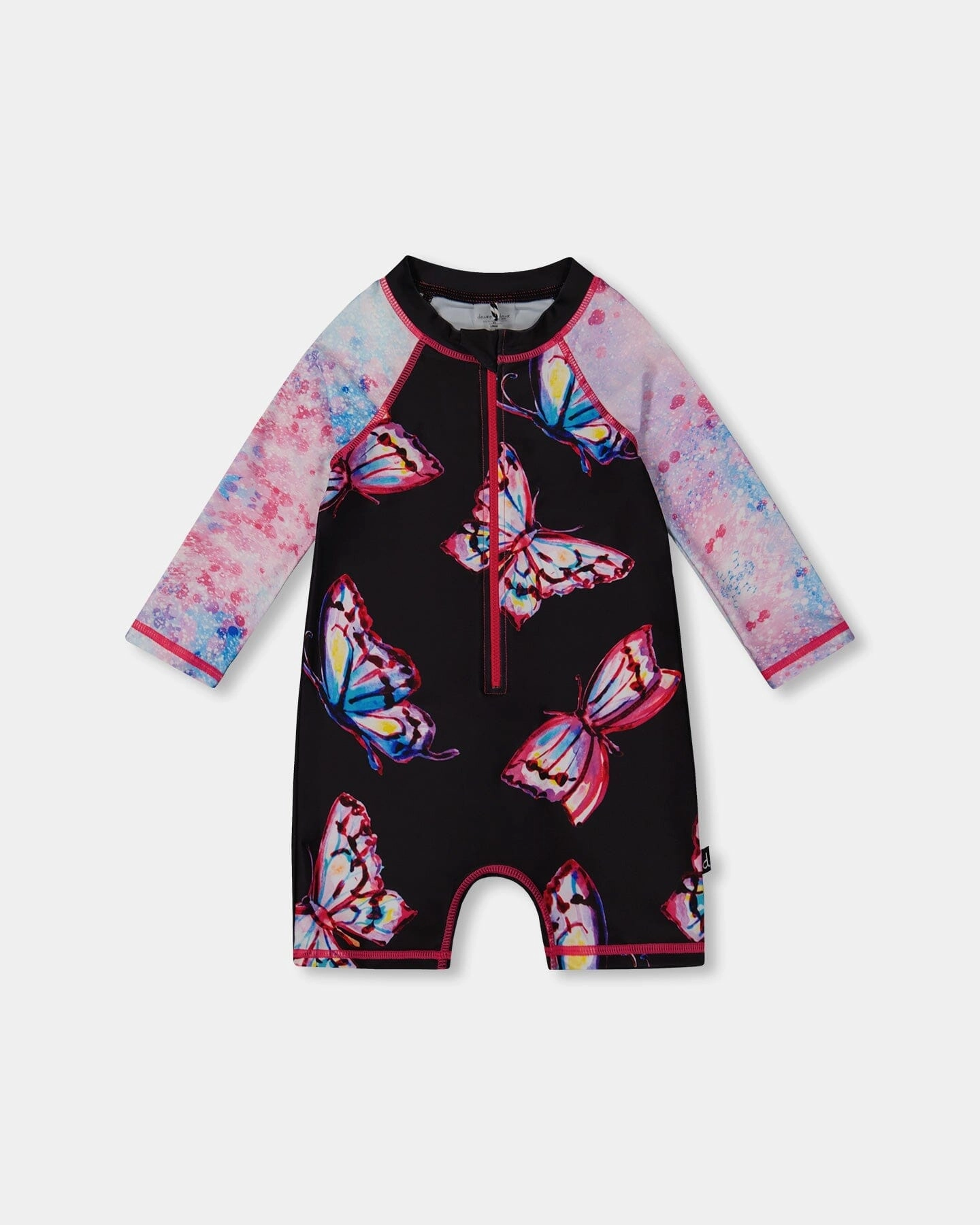Printed Long Sleeve One-Piece Rashguard Black And Multicolored Butterflies cute swimsuits for teen girls, modest teen swimwear