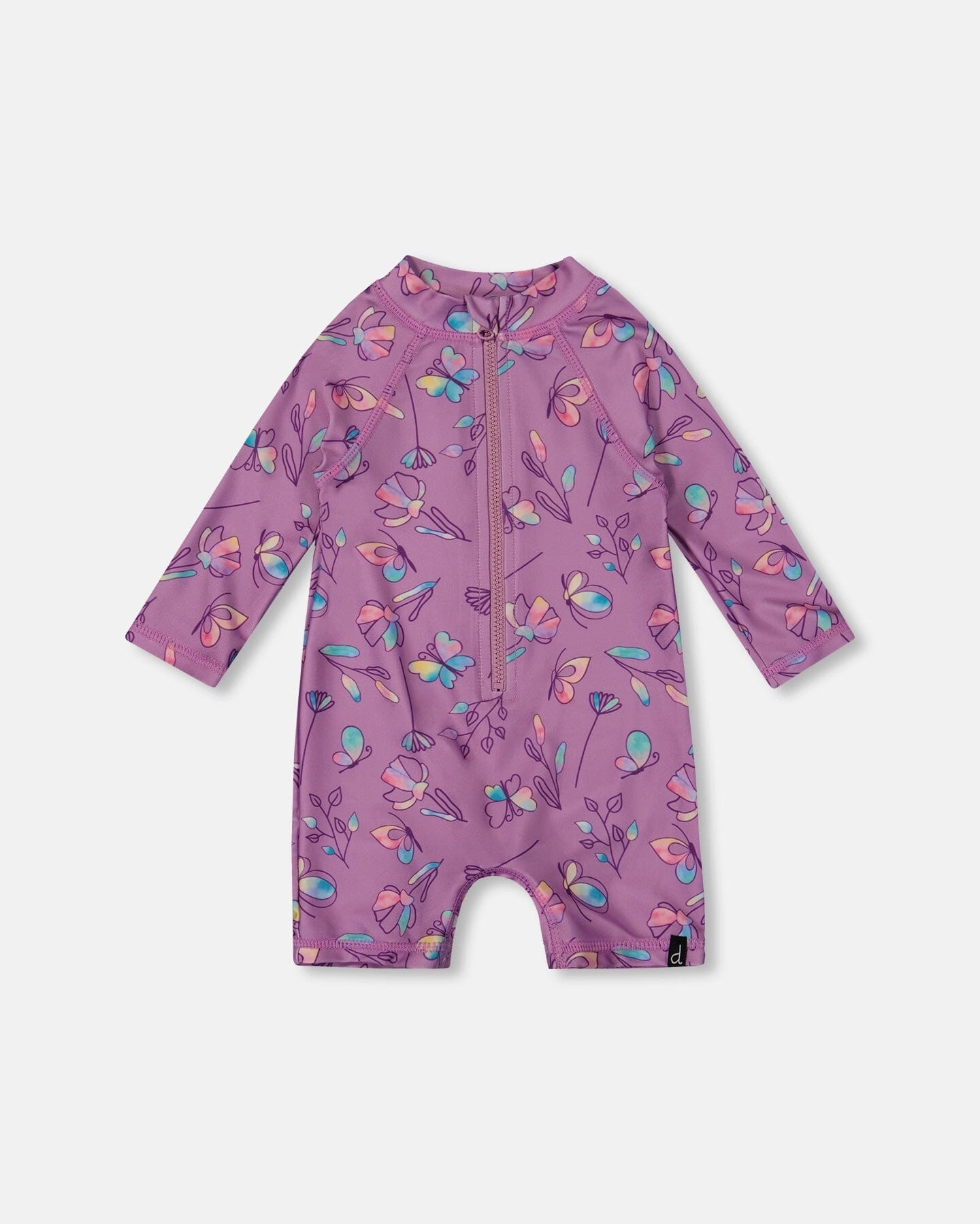 Printed Long Sleeve One-Piece Rashguard Old Mauve And Multicolored Butterflies cute swimsuits for teen girls, modest teen swimwear