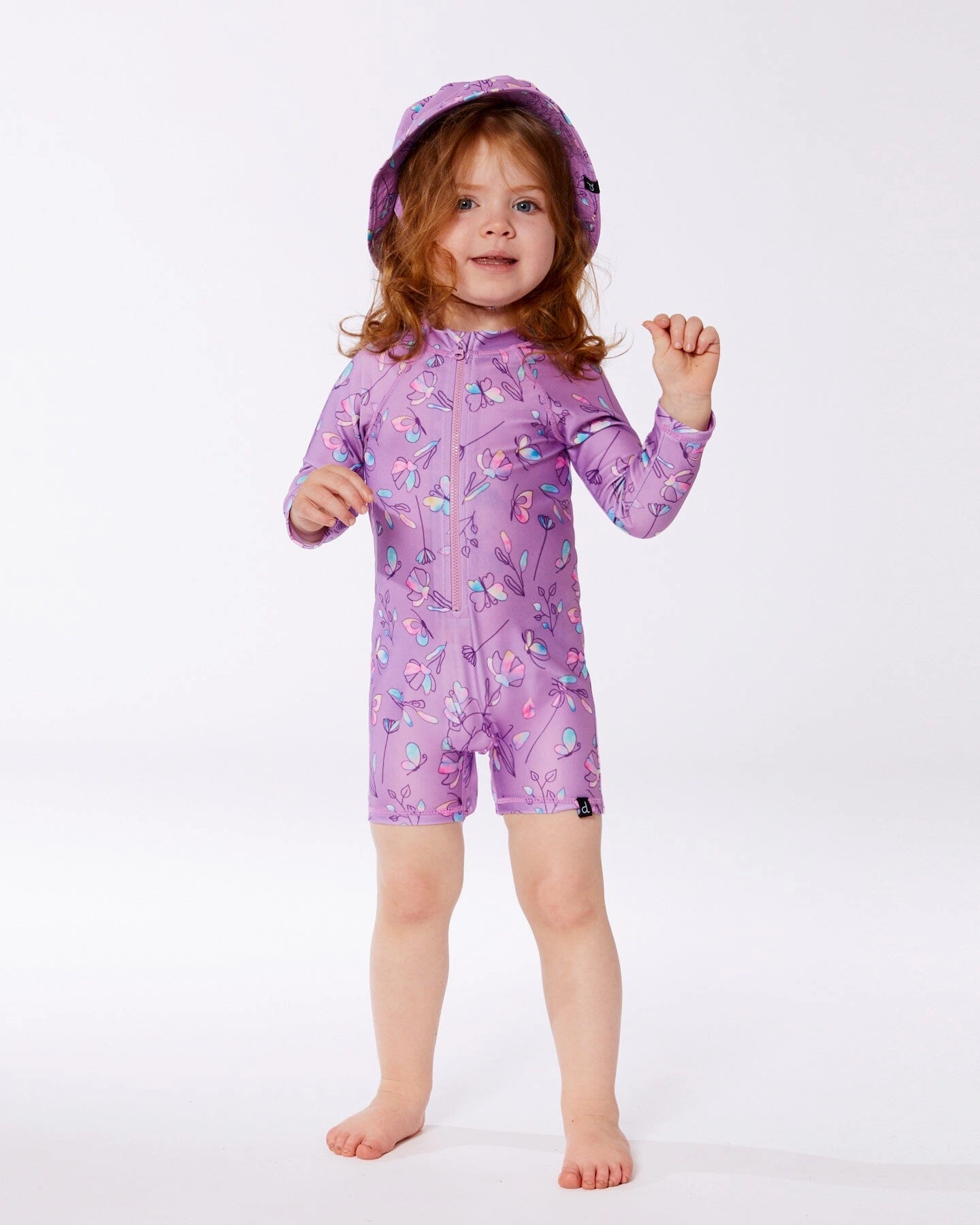 Printed Long Sleeve One-Piece Rashguard Old Mauve And Multicolored Butterflies