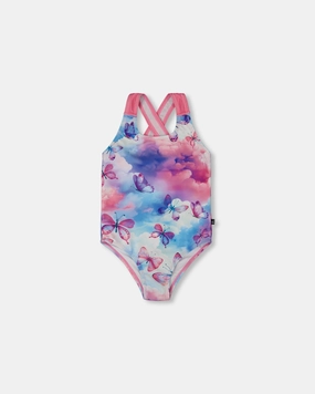 Printed One-Piece Swimsuit Butterflies On Multicolored Background cute swimsuits for teen girls, modest teen swimwear