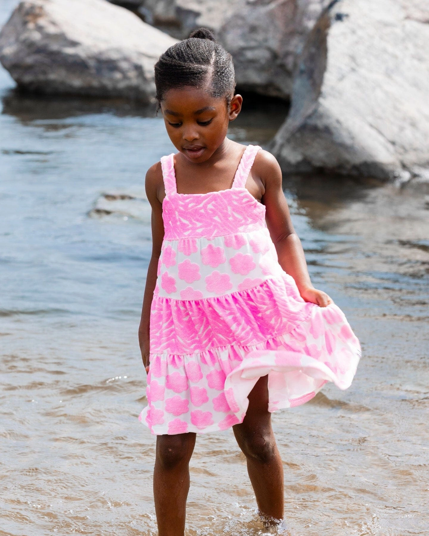 Printed Terry Beach Dress Pink And White