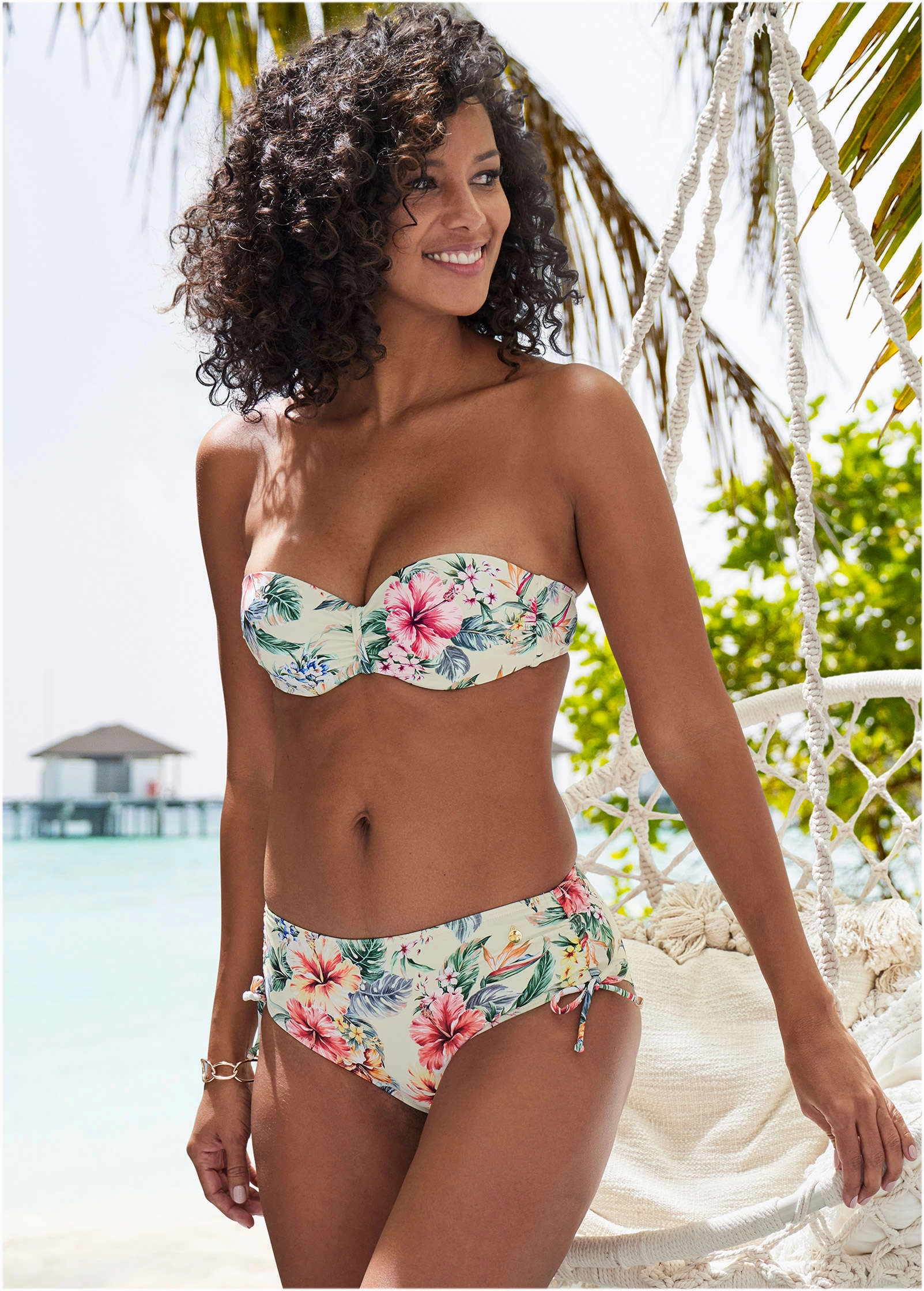 Printed Tie Side Moderate Bottom - Cream Multi