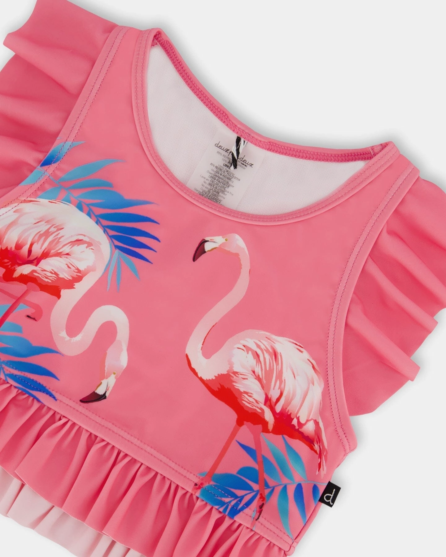 Printed Two-Piece Swimsuit With Frills Candy Pink And Pink Flamingo