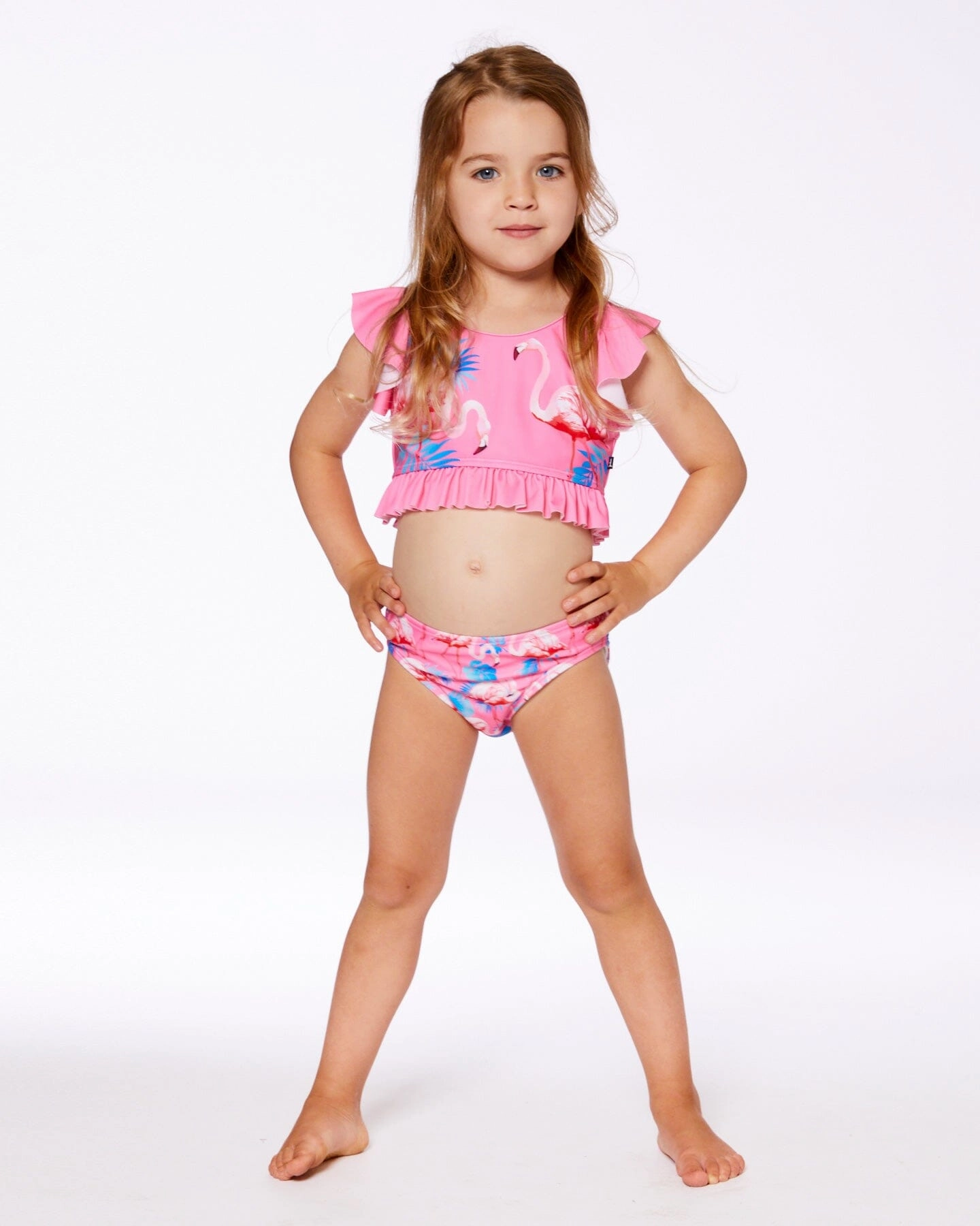 Printed Two-Piece Swimsuit With Frills Candy Pink And Pink Flamingo