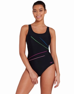 Prism Geo Adjustable Macmaster Scoopback Swimsuit - Black zoggs swimwear for women, zoggs goggles and swimsuits