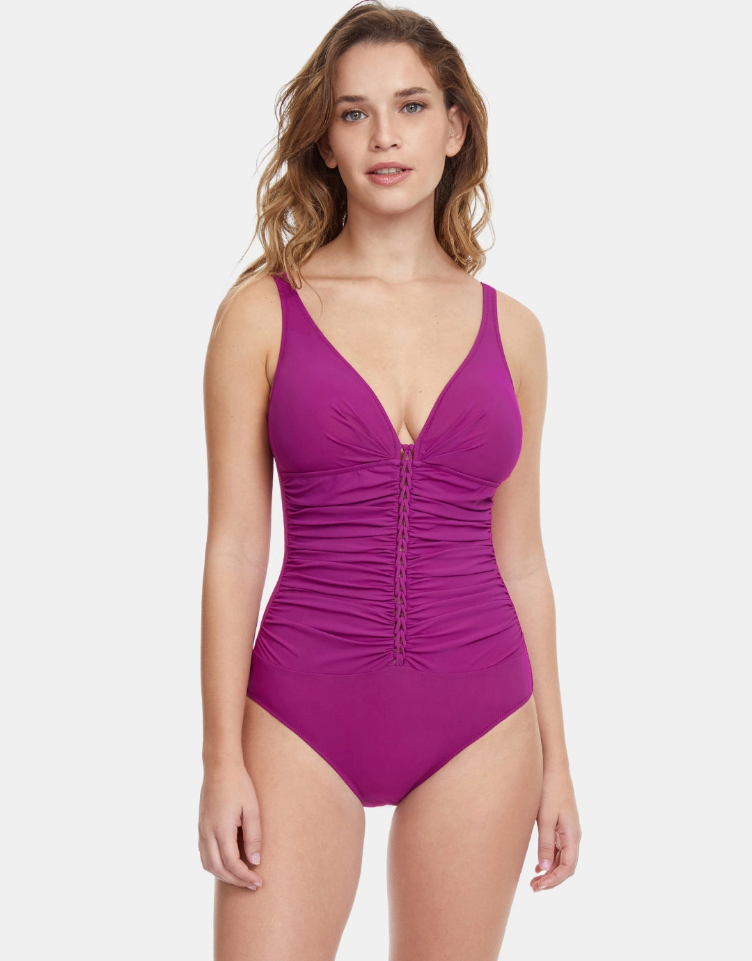Profile Tutti Frutti D Cup V Neck Swimsuit - Warm Violet pool-ready swimwear for women, trendy swimwear collection