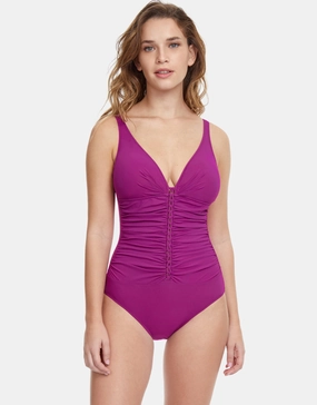 Profile Tutti Frutti D Cup V Neck Swimsuit - Warm Violet pool-ready swimwear for women, trendy swimwear collection