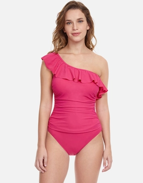 Profile Tutti Frutti Ruffle One Shoulder Swimsuit - Rose pool-ready swimwear for women, trendy swimwear collection