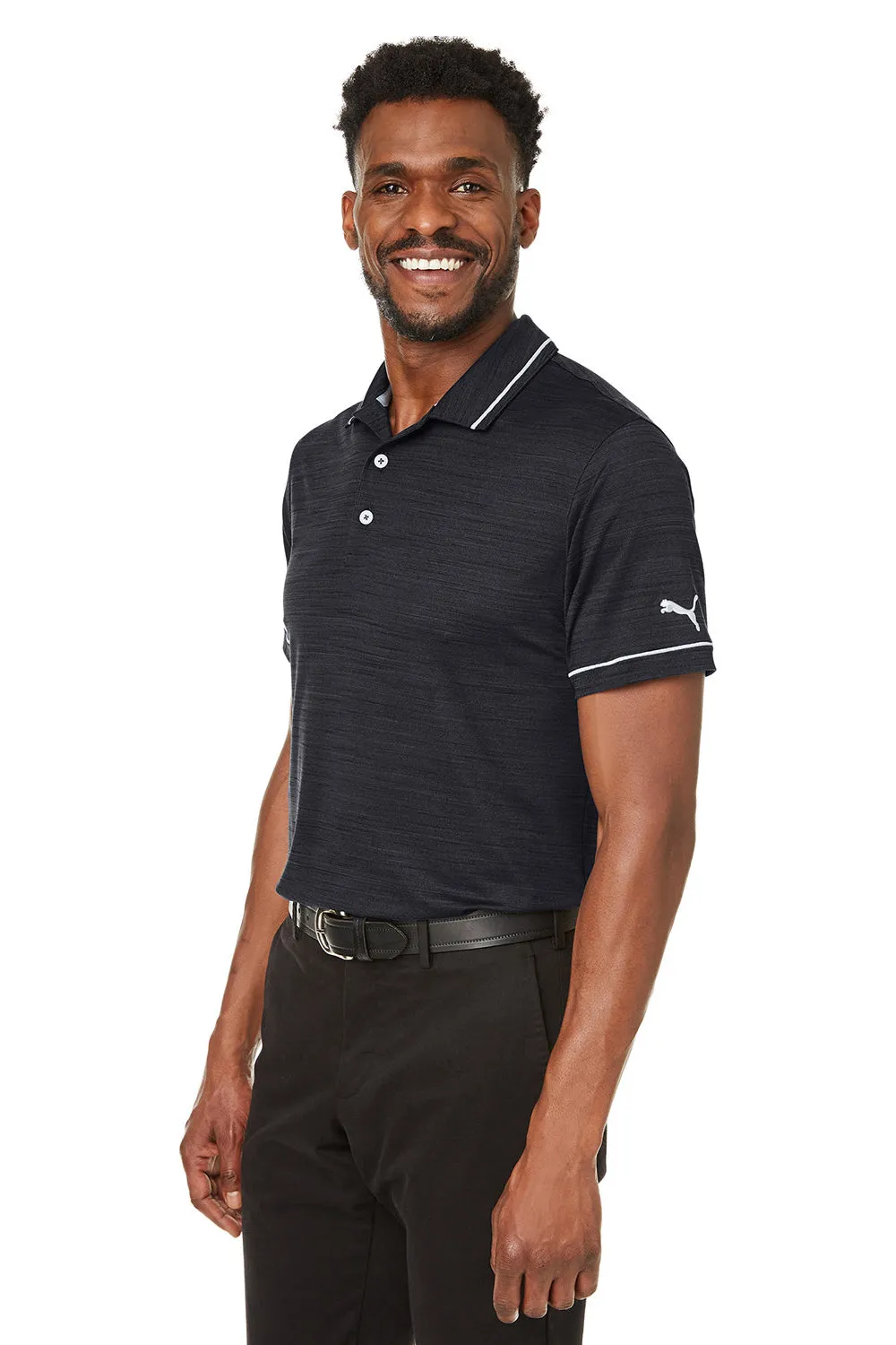 Puma Mens Cloudspun Monarch Moisture Wicking Short Sleeve Polo Shirt - Heather Black/Heather High Rise Grey