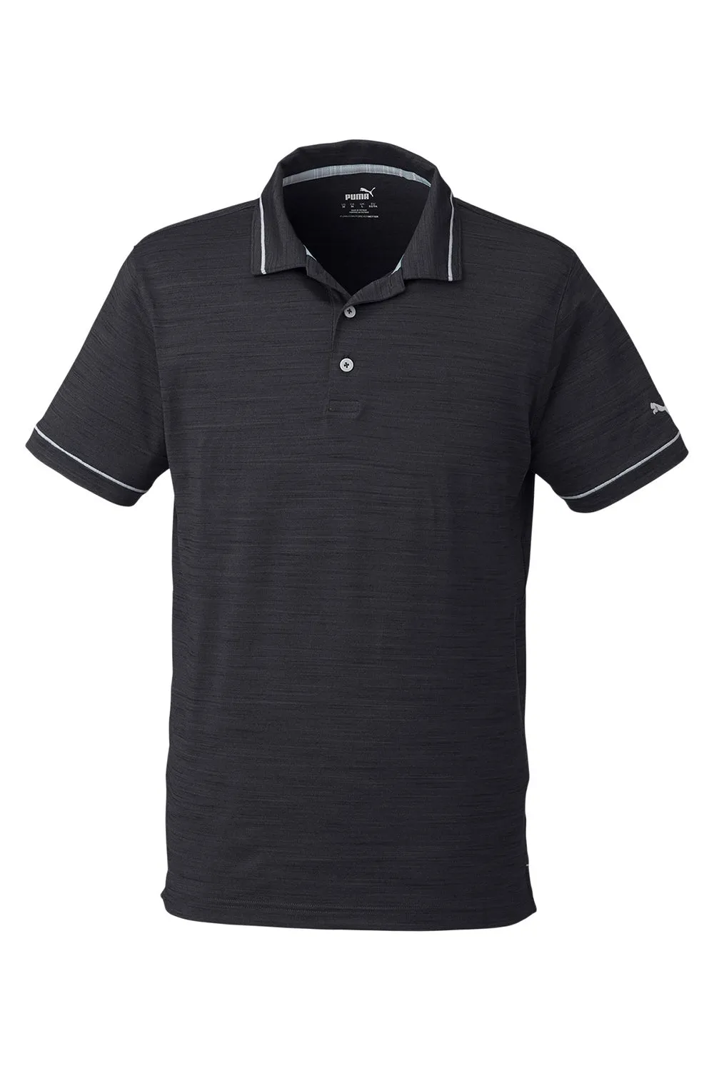 Puma Mens Cloudspun Monarch Moisture Wicking Short Sleeve Polo Shirt - Heather Black/Heather High Rise Grey