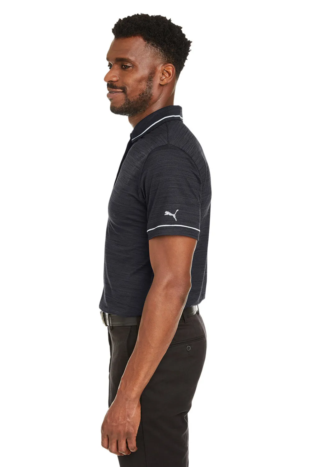 Puma Mens Cloudspun Monarch Moisture Wicking Short Sleeve Polo Shirt - Heather Black/Heather High Rise Grey