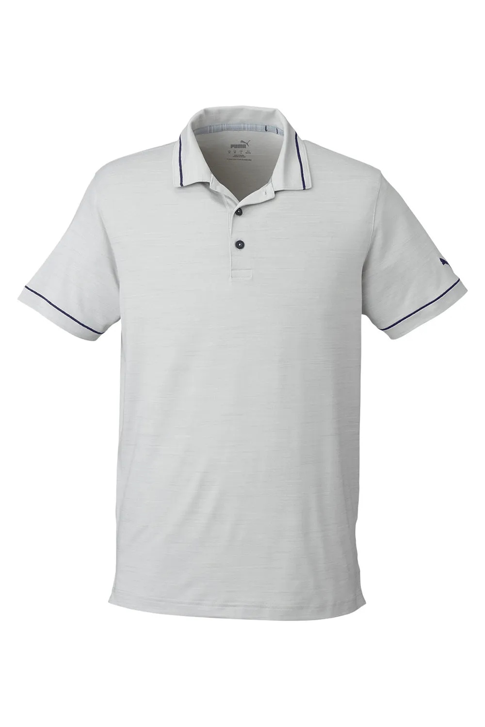 Puma Mens Cloudspun Monarch Moisture Wicking Short Sleeve Polo Shirt - Heather High Rise Grey/Navy Blue
