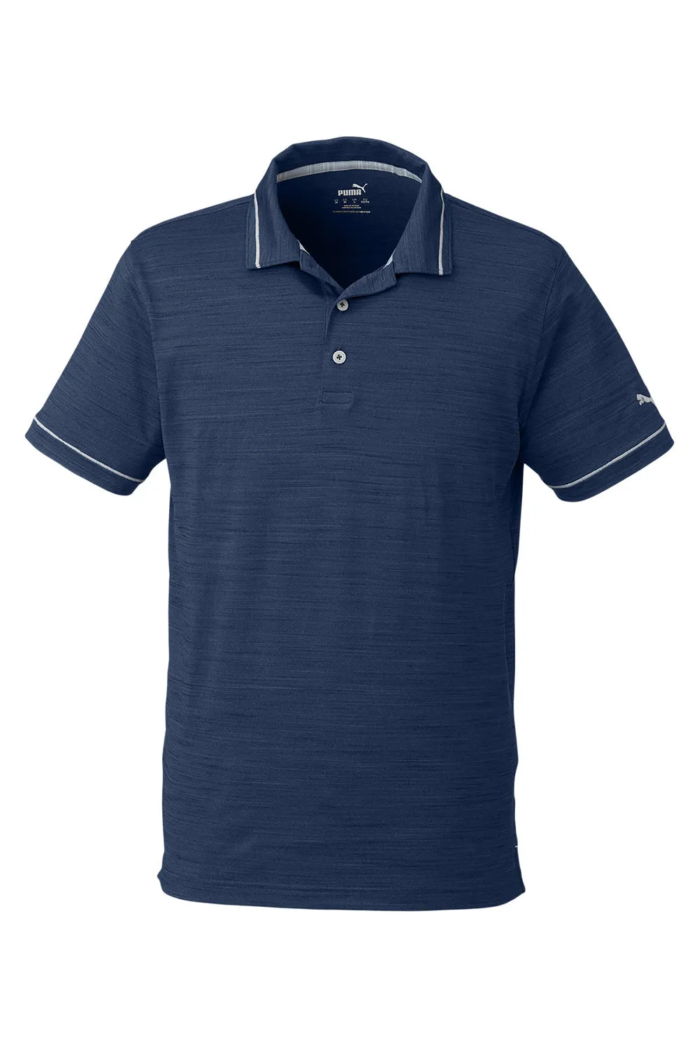 Puma Mens Cloudspun Monarch Moisture Wicking Short Sleeve Polo Shirt - Heather Navy Blue/High Rise Grey