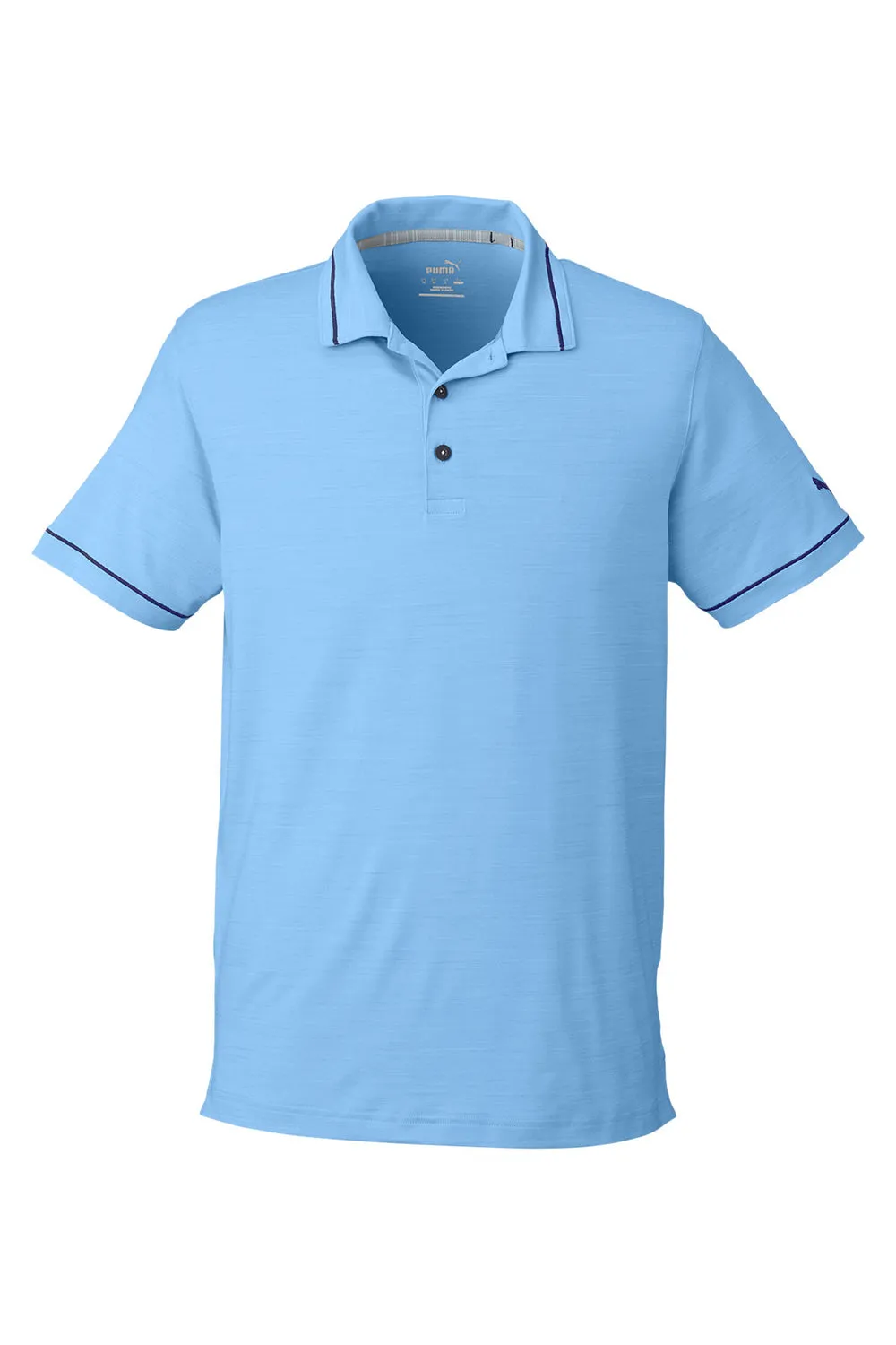 Puma Mens Cloudspun Monarch Moisture Wicking Short Sleeve Polo Shirt - Heather Placid Blue/Navy Blue