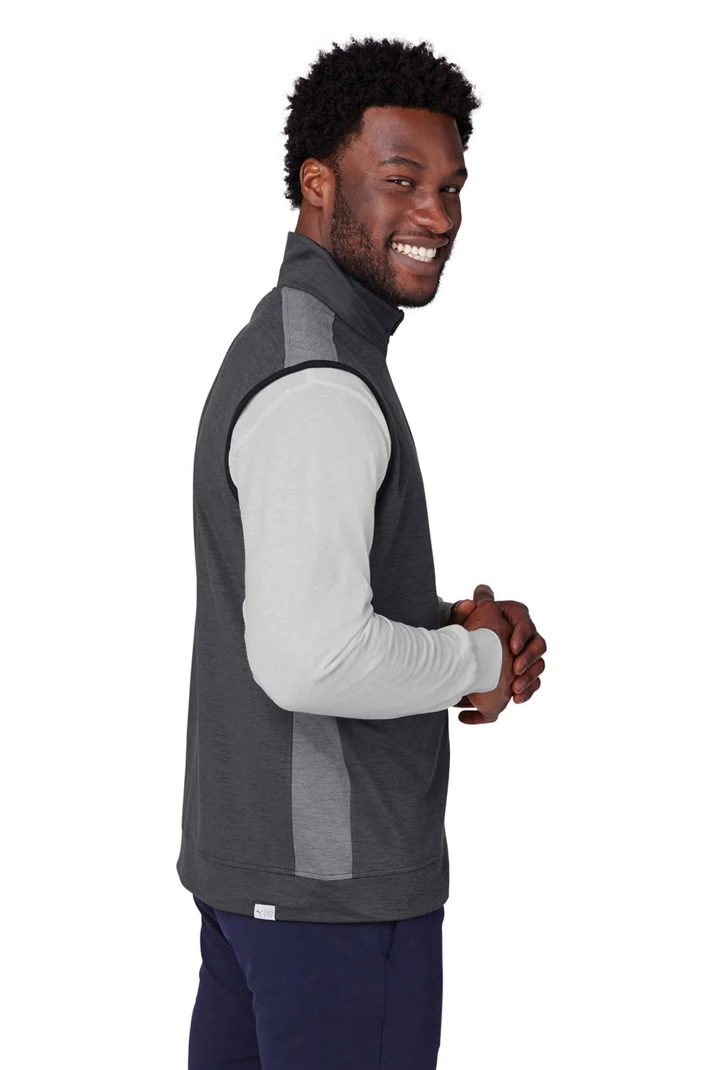 Puma Mens Cloudspun T7 Moisture Wicking Full Zip Vest - Heather Black/Quiet Shade Grey