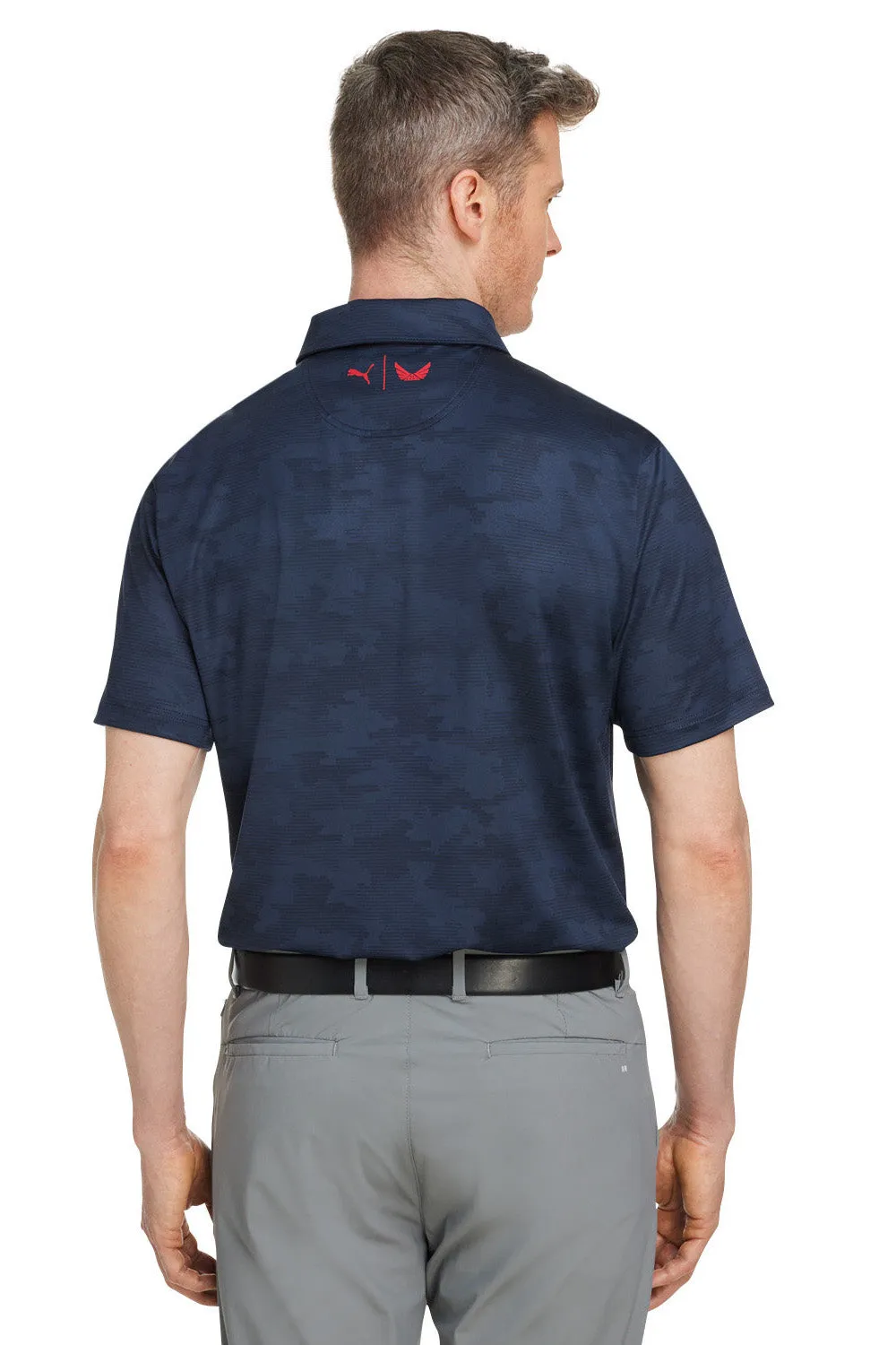 Puma Mens Volition Moisture Wicking Camo Short Sleeve Polo Shirt - Navy Blue
