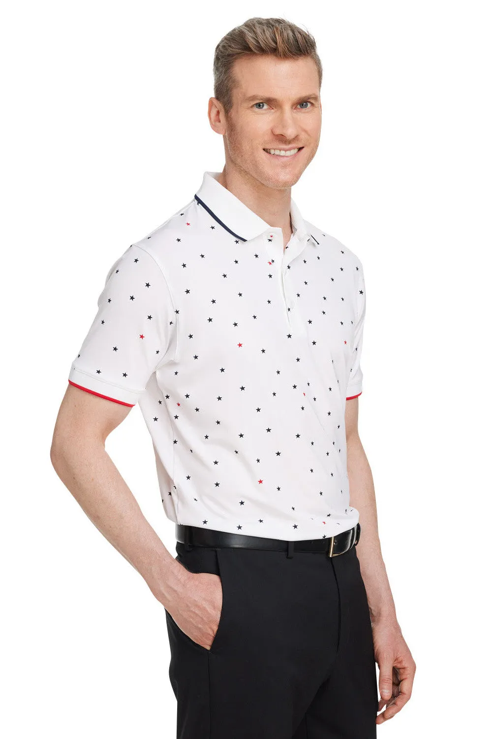 Puma Mens Volition Skylight Moisture Wicking Short Sleeve Polo Shirt - Bright White/Navy Blue/Red