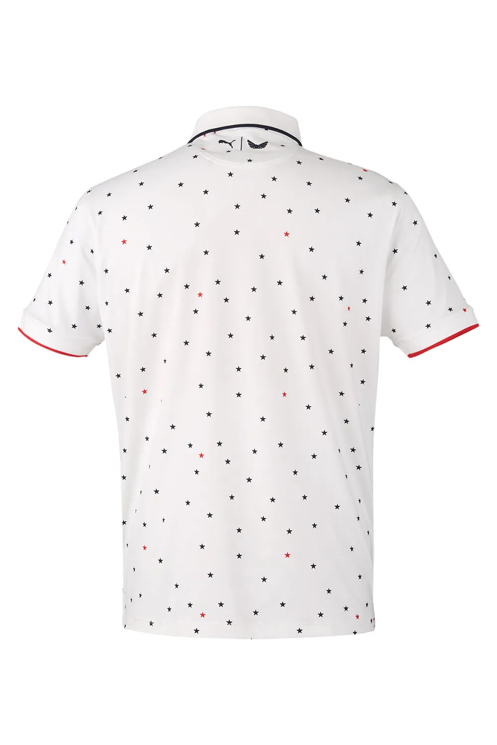 Puma Mens Volition Skylight Moisture Wicking Short Sleeve Polo Shirt - Bright White/Navy Blue/Red