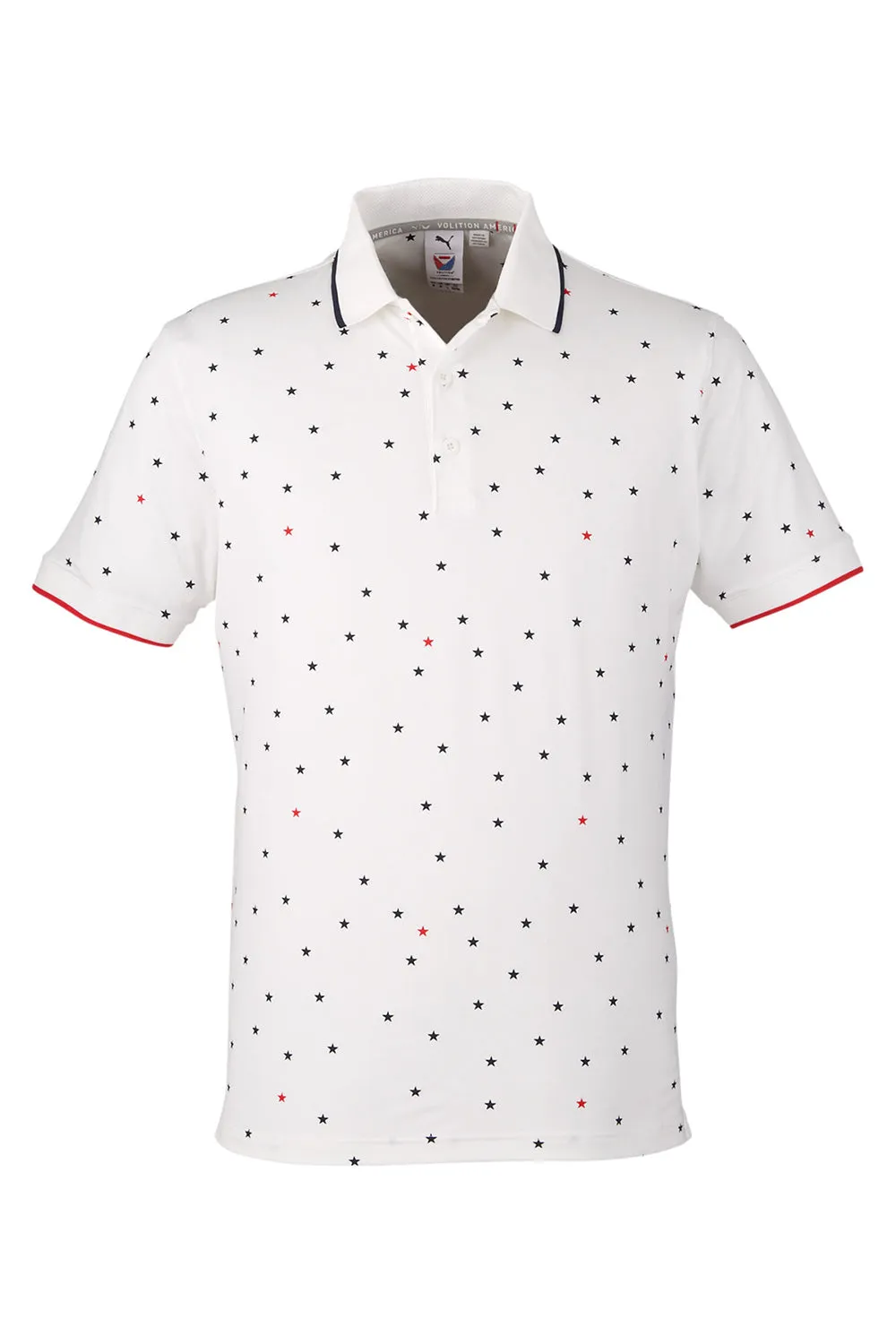 Puma Mens Volition Skylight Moisture Wicking Short Sleeve Polo Shirt - Bright White/Navy Blue/Red