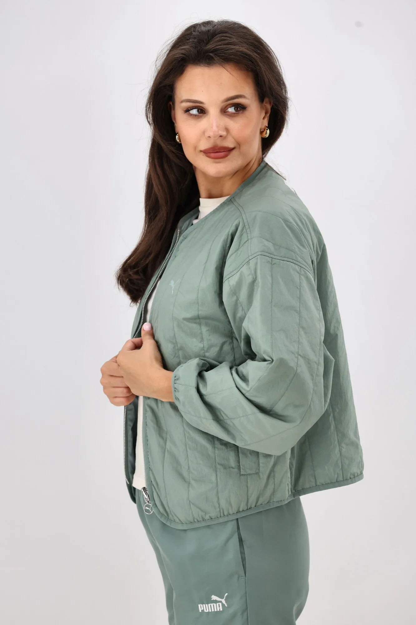 Puma WARDROBE ESS Relaxed Reversible Liner Jacket Green Moon
