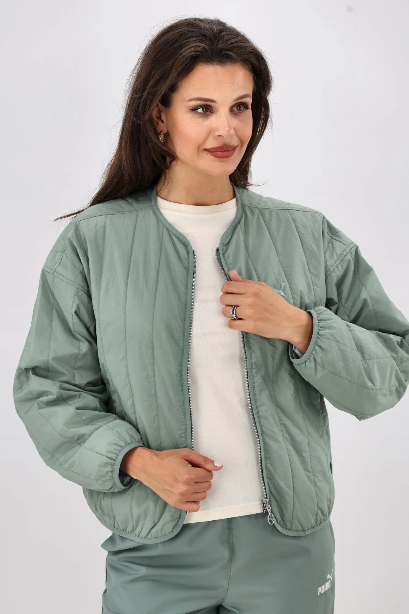Puma WARDROBE ESS Relaxed Reversible Liner Jacket Green Moon