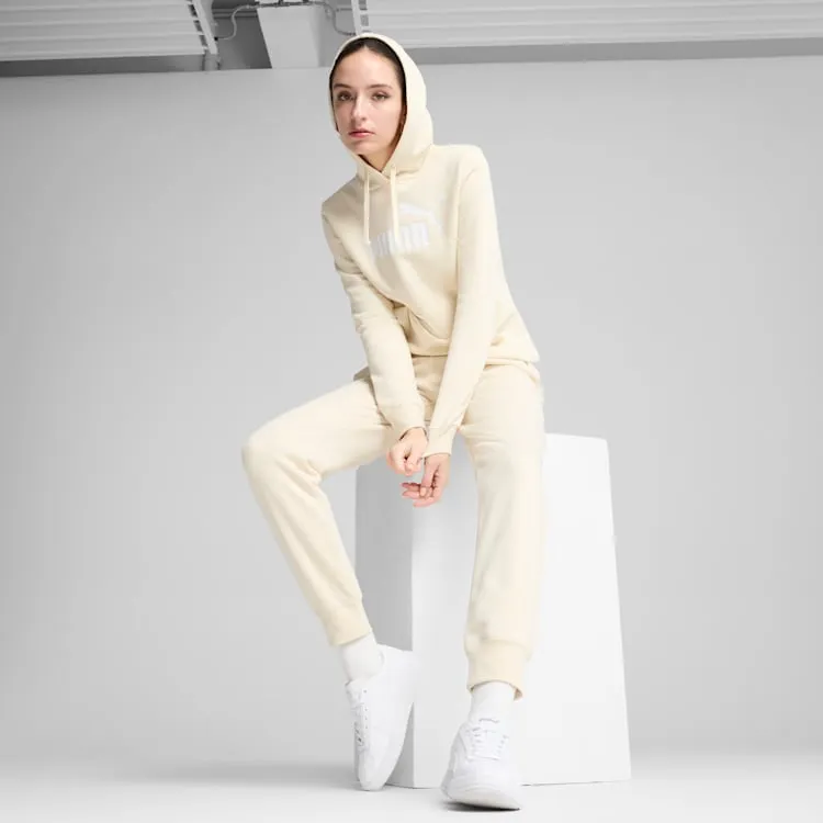 PUMA WOMENS ESSENTIAL LOGO FLEECE HOOD BEIGE