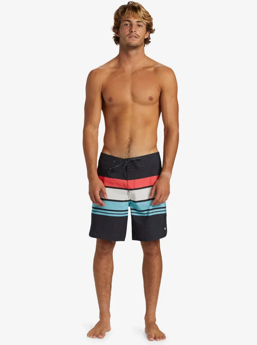 Quiksilver Everyday Board Shorts Men's 32 Black Striped 19" Swimwear ERK345 (Black,Regular,32)