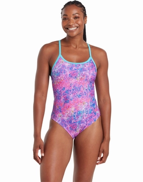 Random Sprintback Swimsuit - Pink/Aqua minimalistic swimsuits women, sleek swimwear styles