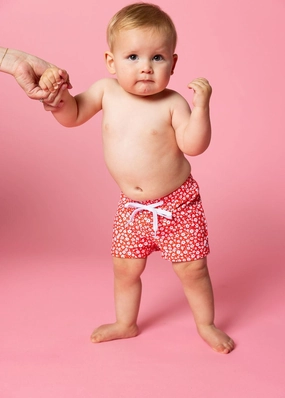 Red Ditsy Floral | Baby Euro Shorts boys summer swimwear, boys rash guard swim sets