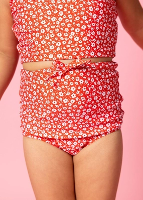Red Ditsy Floral | Mini Bow Bottoms cute girls swimsuits, stylish swimwear for girls