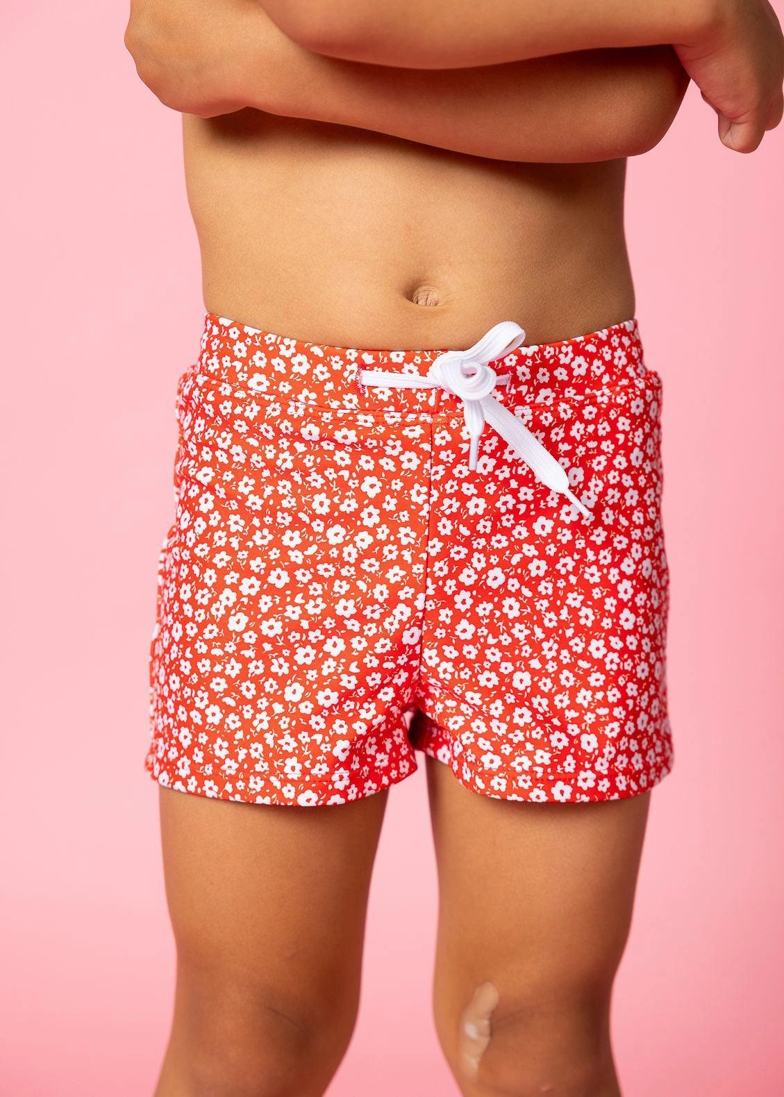 Red Ditsy Floral | Mini Euro Shorts boys summer swimwear, boys rash guard swim sets